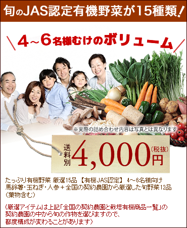 旬のJAS認定有機野菜が15種類　4000円