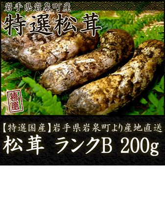 完売御礼】 -岩手県岩泉町産- 松茸【ランクB】200g(本数の指定不可